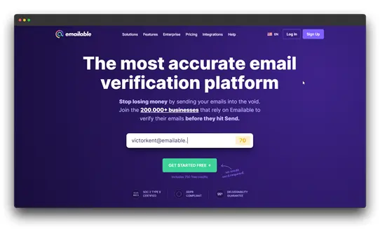
A screenshot of the NeverBounce website, an "Email Verification Platform You Can Trust." The page highlights that over 125,000 users rely on NeverBounce for real-time email verification and Email List Cleaning services. It also shows a star rating of "7,000+ G2 Reviews" and offers a field to "Verify an email address," positioning it as a strong option for the Best Email List Cleaning for both large and Small Businesses.