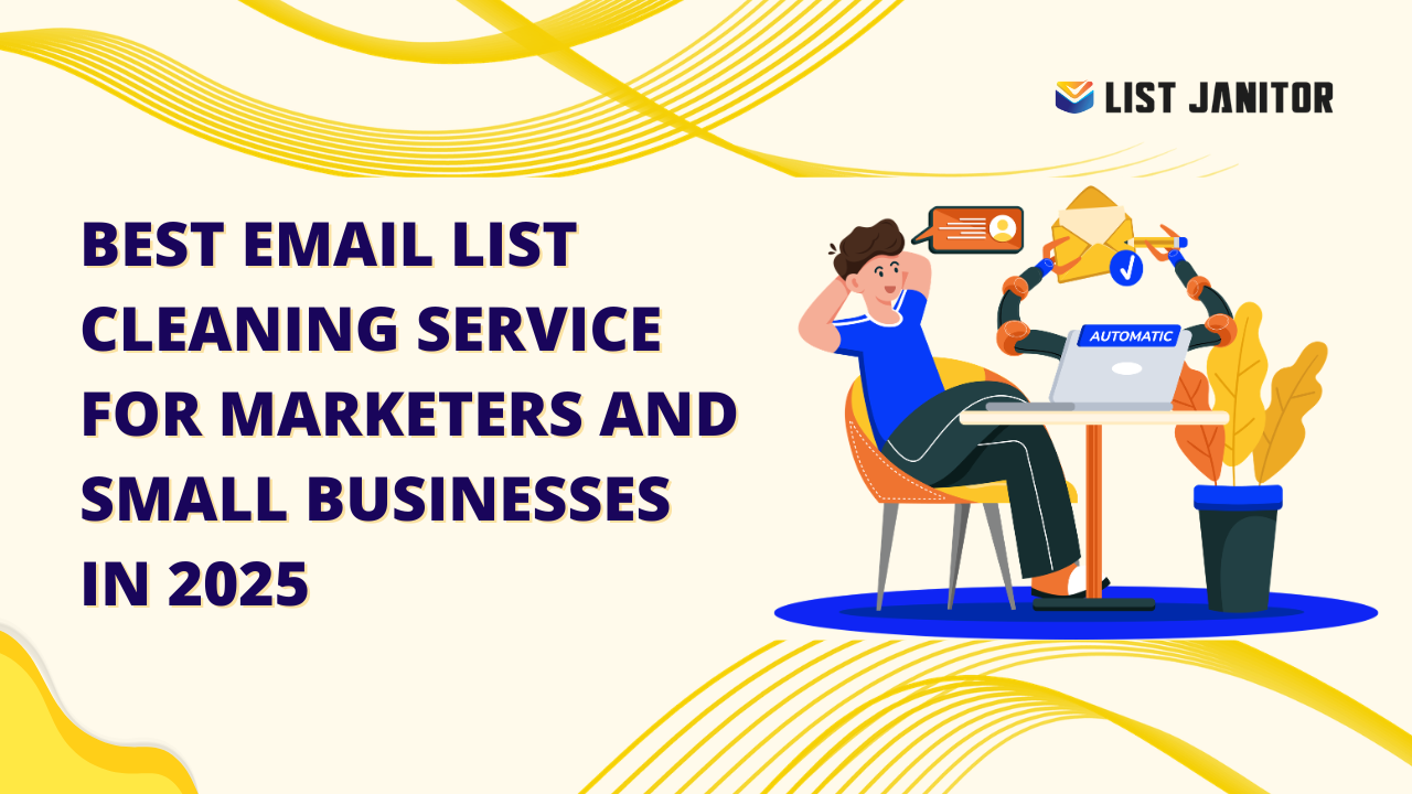 Illustration of a person automating email tasks using a laptop with robotic arms, promoting the Best Email List Cleaning service for Small Businesses and marketers in 2025 — highlighting the benefits of Email List Cleaning.